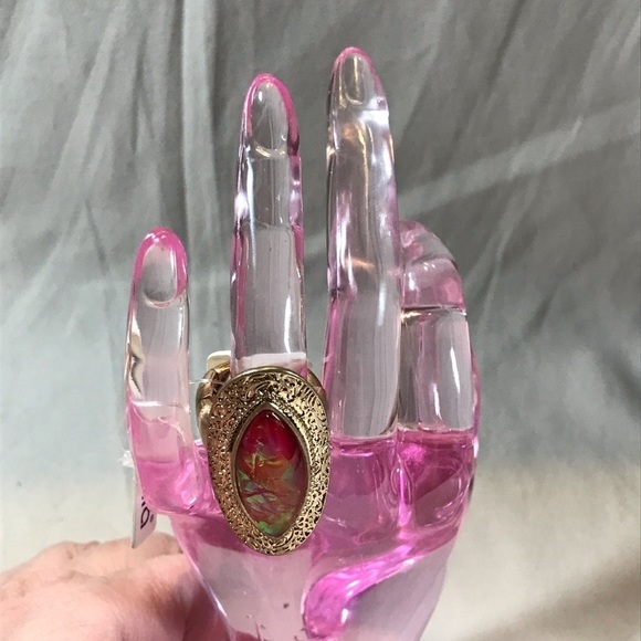 Red Oval Statement Accent Adjustable Ring - Picture 3 of 4